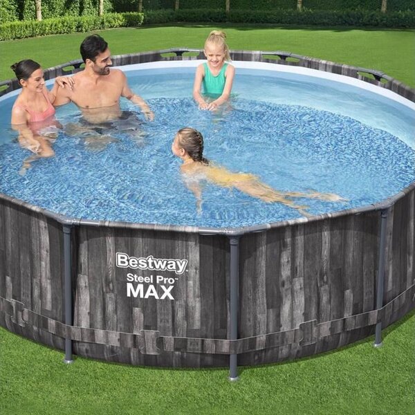 Bestway Polinézia 366x100cm Fa hatású fémvázas medence vízforgatóval és létrával (FFA636)