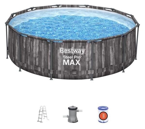 Bestway Polinézia 366x100cm Fa hatású fémvázas medence vízforgatóval és létrával (FFA636)