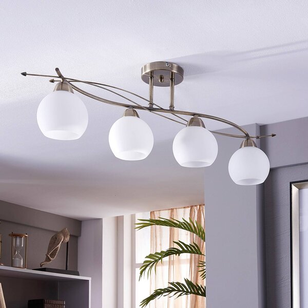 Lindby mennyezeti lámpa Leanda, 80 cm, négylámpás, fém, üveg, dimmelhető, Bronz / antik sárgaréz, Nappali / Étkező, Üveg, Modern