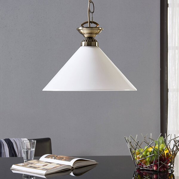 Lindby Otis függőlámpa, Ø 30 cm, fehér, üveg, kúp, E27, dimmelhető, Bronz / antik sárgaréz, Konyha, Üveg, Antik