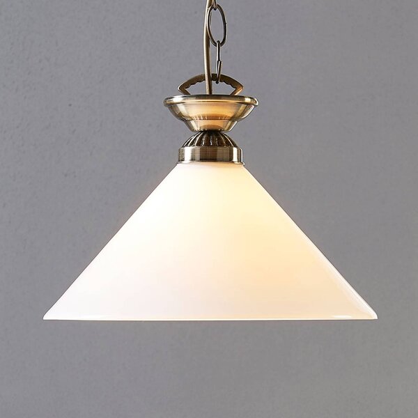 Lindby Otis függőlámpa, Ø 30 cm, fehér, üveg, kúp, E27, dimmelhető, Bronz / antik sárgaréz, Konyha, Üveg, Antik