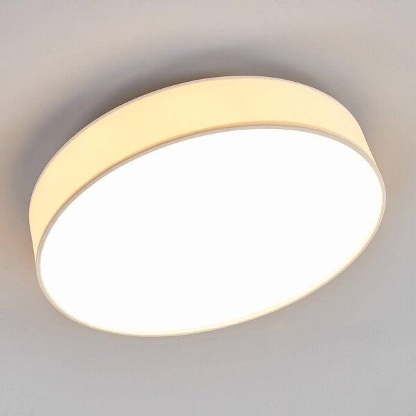 Lindby LED mennyezeti lámpa Saira, Ø 40 cm, fehér, textil, Fehér / opál, Nappali / Étkező, Textil / szövet / selyem, Modern
