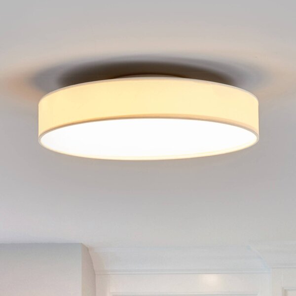 Lindby LED mennyezeti lámpa Saira, Ø 40 cm, fehér, textil, Fehér / opál, Nappali / Étkező, Textil / szövet / selyem, Modern