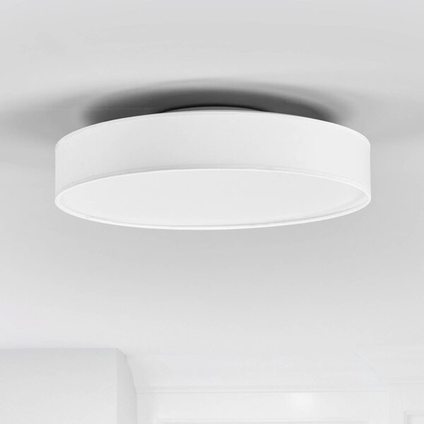 Lindby LED mennyezeti lámpa Saira, Ø 40 cm, fehér, textil, Fehér / opál, Nappali / Étkező, Textil / szövet / selyem, Modern
