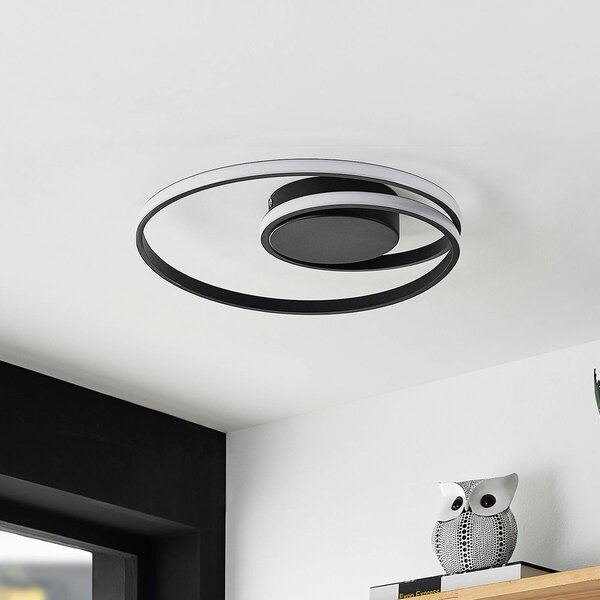 Lindby Youna LED mennyezeti világítás, fekete, alumínium, 39 cm, dimmelhető, dimmelhető, Fekete, Nappali / Étkező, fém, Modern