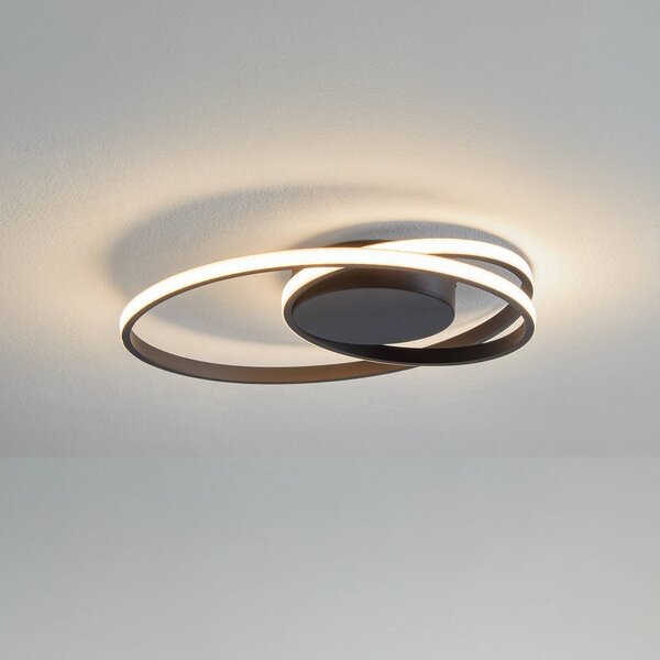 Lindby Youna LED mennyezeti világítás, fekete, alumínium, 39 cm, dimmelhető, dimmelhető, Fekete, Nappali / Étkező, fém, Modern