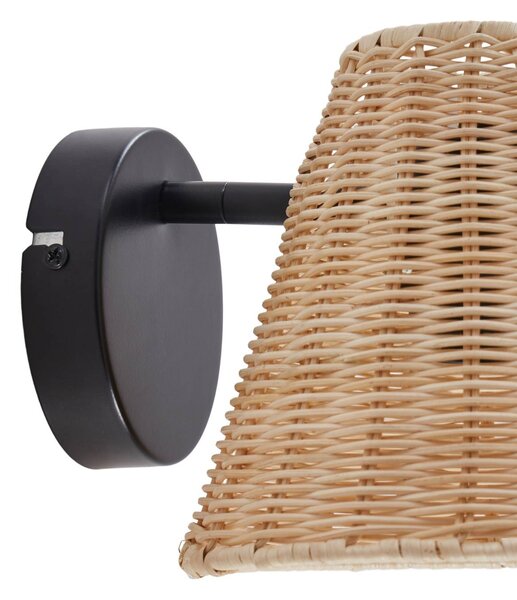 Lindby fali lámpa Zyralia, fa színű, rattan, 19,5 cm magas, dimmelhető, Nappali / Étkező, Fa, Vidéki otthon / Rusztikus