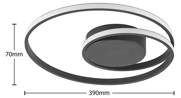Lindby Youna LED mennyezeti világítás, fekete, alumínium, 39 cm, dimmelhető, dimmelhető, Fekete, Nappali / Étkező, fém, Modern