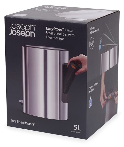 Ezüstszínű műanyag pedálos szemetes 5 l Luxe – Joseph Joseph