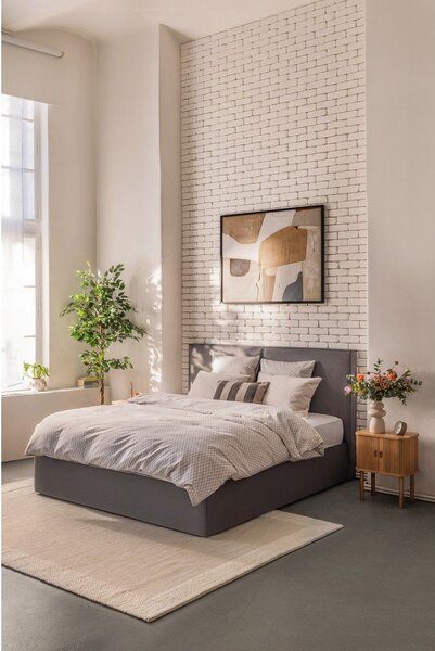 Szürke kárpitozott ágyneműtartós franciaágy ágyráccsal 160x200 cm Thessa Bold – Bonami Selection