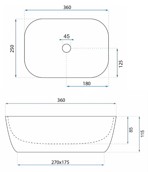 Rea Belinda, asztali mosogató 360x250x115 mm, kőutánzat matt, REA-U3321