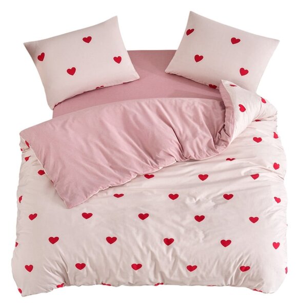 Rózsaszín négyrészes kétszemélyes hosszabbított ágyneműhuzat lepedővel 200x220 cm Red Heart – Mila Home