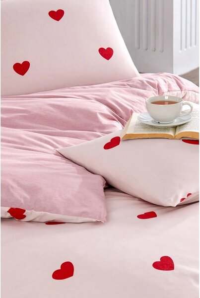Rózsaszín négyrészes kétszemélyes hosszabbított ágyneműhuzat lepedővel 200x220 cm Red Heart – Mila Home