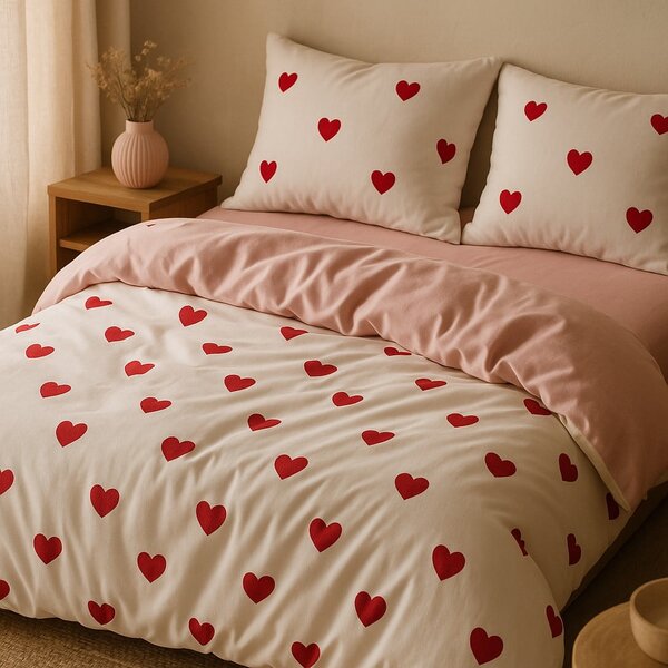 Rózsaszín négyrészes kétszemélyes hosszabbított ágyneműhuzat lepedővel 200x220 cm Red Heart – Mila Home