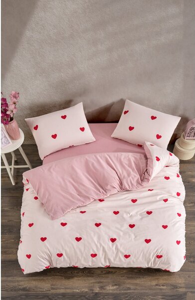 Rózsaszín négyrészes kétszemélyes hosszabbított ágyneműhuzat lepedővel 200x220 cm Red Heart – Mila Home