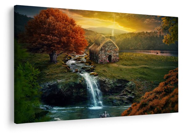 Egy ház képe egy mesebeli tájban (90x60 cm)