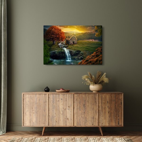 Egy ház képe egy mesebeli tájban (90x60 cm)