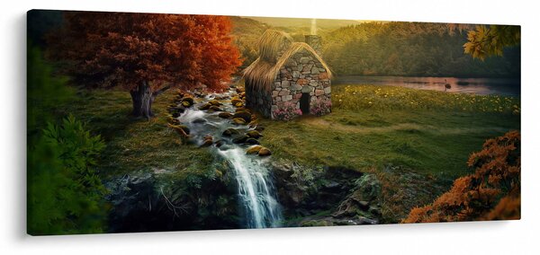 Egy ház képe egy mesebeli tájban (120x50 cm)