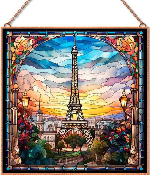 Eiffel torony-Ólomüveg stílusban üvegkép, falikép