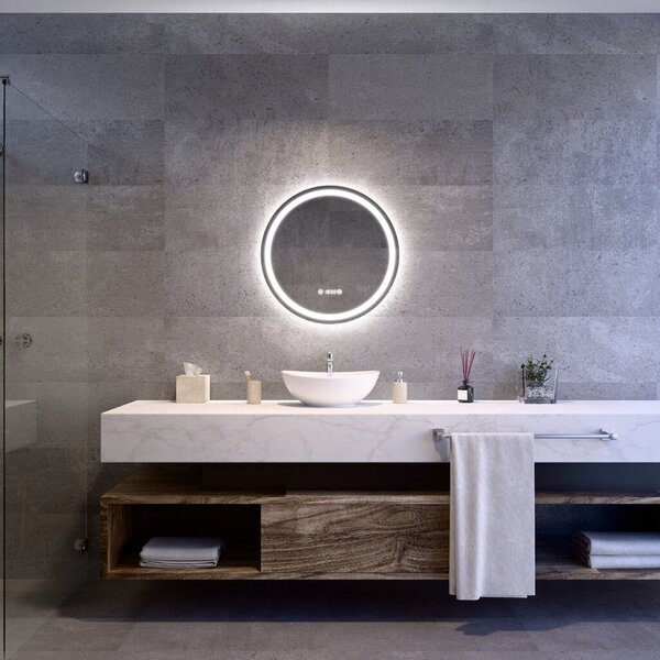 Welland Classico LED tükör - fényerő + színhőfok állítás + páramentesítő + óra - Ø 60 cm