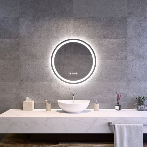 Welland Classico LED tükör - fényerő + színhőfok állítás + páramentesítő + óra - Ø 60 cm