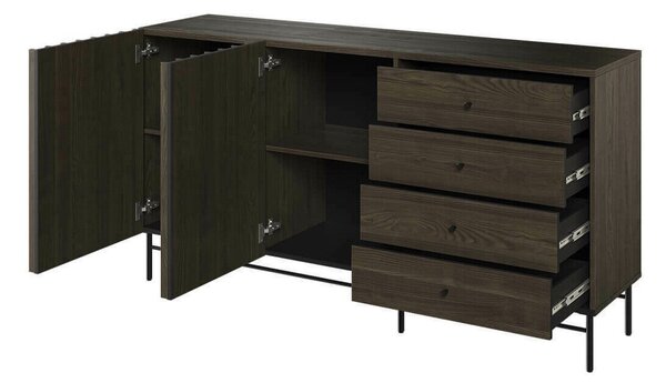Komód Catevari 106, Laminált forgácslap, 87x165x44cm, Fekete, Sötét barna