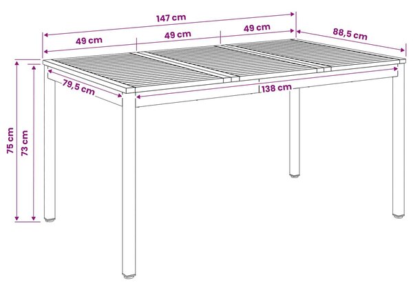 VidaXL Kerti étkezőasztal Fehér 147 x 88,5 x 75 cm Tömör Akácfa