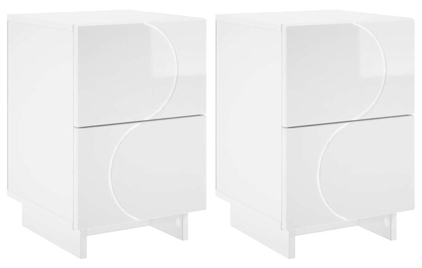 VidaXL Éjjeliszekrény 2 db Magasfényű Fehér 33,5 x 34,5 x 50 cm