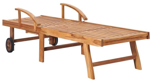 VidaXL Teakfa Napozóágy - Bordó Párnával - 195cm