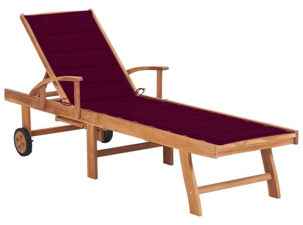 VidaXL Teakfa Napozóágy - Bordó Párnával - 195cm