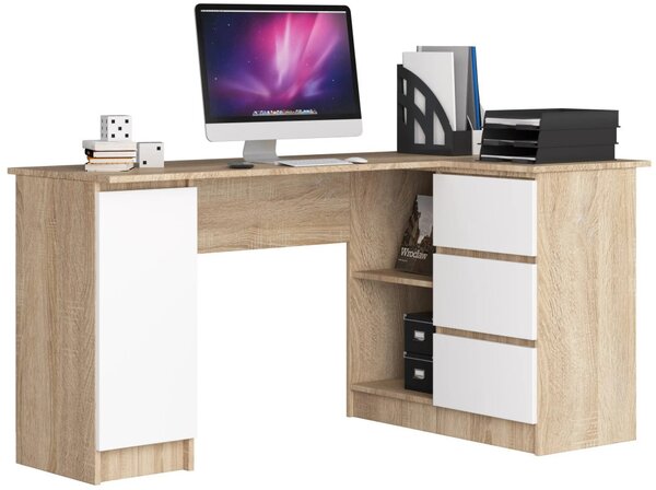 Sarok íróasztal - Akord Furniture - 155 cm - sonoma tölgy / fehér