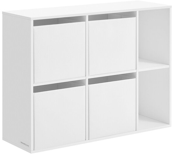 SONGMICS 6 rekeszes polcrendszer, 4 textilfiókkal, forgácslap és MDF, 27x83x62 cm, fehér