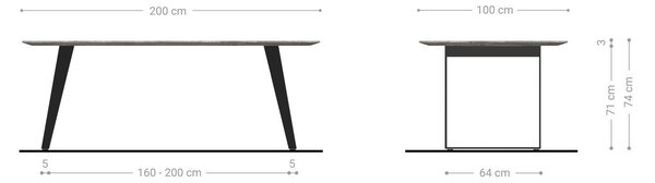 DELIFE Étkezőasztal Edge hajóformájú 200x100x2,5-3 tölgy természetes rozsdamentes acél ferde svájci él