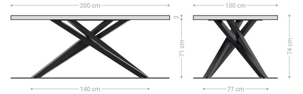 DELIFE Étkezőasztal Edge hajóformájú 200x100x2,5-3 tölgy természetes kereszt láb téglalap rozsdamentes acél svájci él