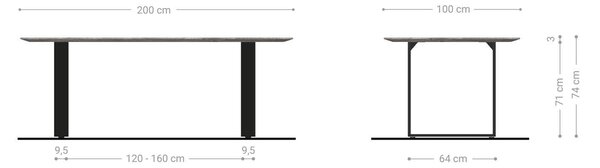 DELIFE Étkezőasztal Edge hajóformájú 200x100x2,5-3 tölgy természetes rozsdamentes acél keskeny svájci él