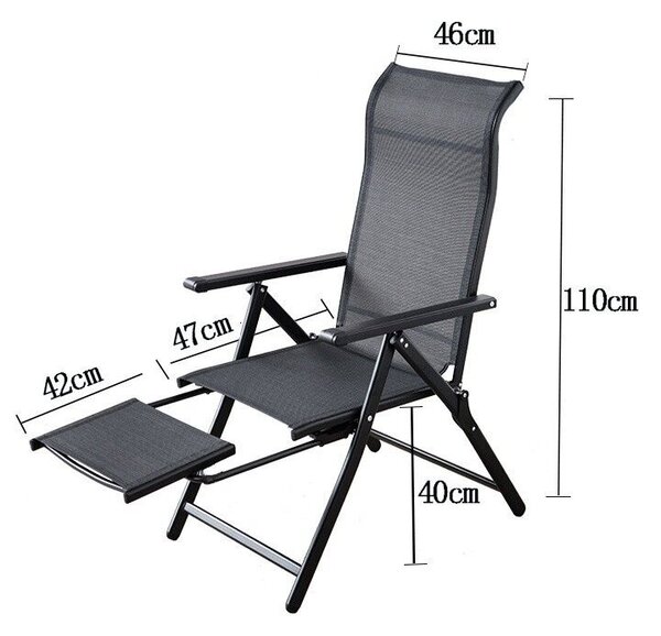 Flippy 2in1 Kerti Szék, Napozóágy, Összecsukható, Fém Váz, Vízlepergető, 47 x 110 x 46 cm, Fekete