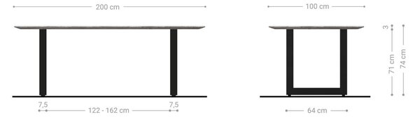 DELIFE Étkezőasztal Edge hajóformájú 200x100x2,5-3 tölgy természetes rozsdamentes acél széles svájci él