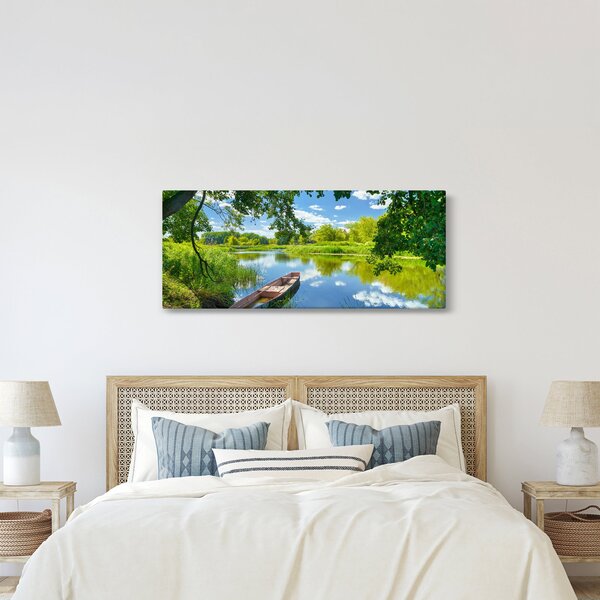 Egy nyári folyó képe hajóval (120x50 cm)