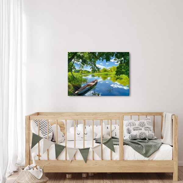 Egy nyári folyó képe hajóval (70x50 cm)
