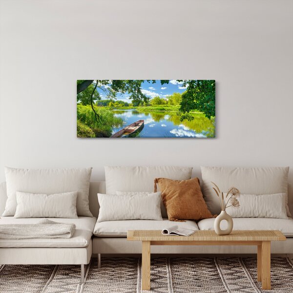 Egy nyári folyó képe hajóval (120x50 cm)