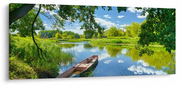Egy nyári folyó képe hajóval (120x50 cm)