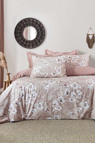 L'essential Maison Satin franciaágy paplanhuzat garnitúra, púderfehér barna Romantica
