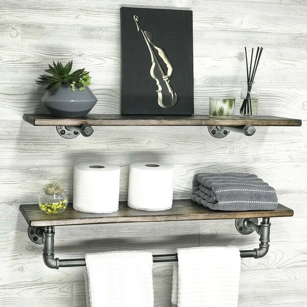 Hanah Home Pipe Shelf Walnut Black Boruraf113