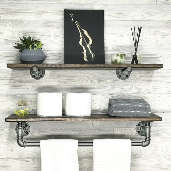 Hanah Home Pipe Shelf Walnut Black Boruraf113
