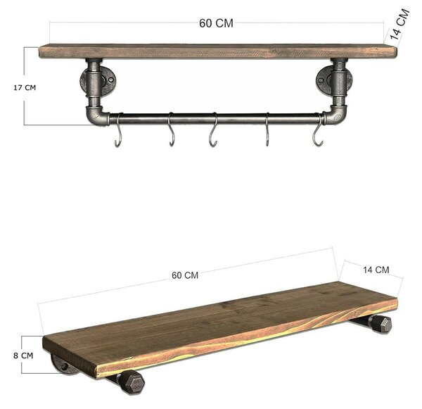 Hanah Home Pipe Shelf Walnut Black Boruraf113