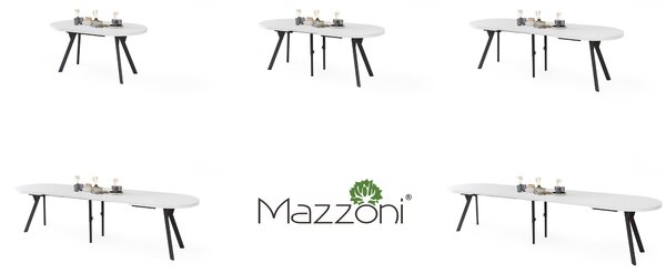 Mazzoni Ovális bővíthető étkezőasztal EXPANSO Matt Fehér / fekete lábak