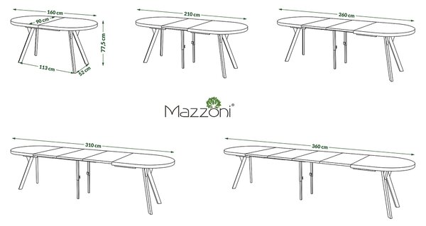 Mazzoni Ovális bővíthető étkezőasztal EXPANSO Matt Fekete