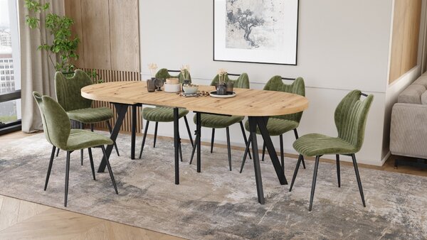 Mazzoni Ovális bővíthető étkezőasztal EXPANSO Artisan Tölgy / fekete lábak