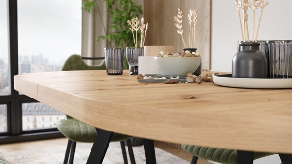 Mazzoni Ovális bővíthető étkezőasztal EXPANSO Artisan Tölgy / fekete lábak