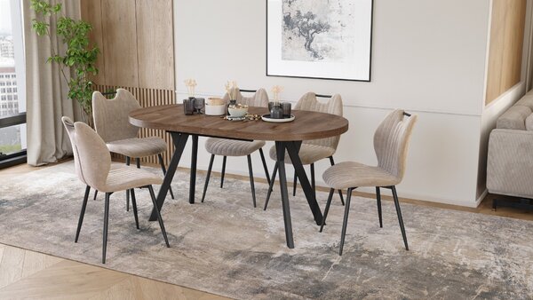 Mazzoni Ovális bővíthető étkezőasztal EXPANSO Barna Tölgy / fekete lábak